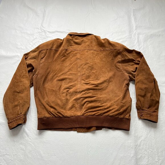 Vintage Neiman Marcus suede leather jacket brown bomber size 44 mens 90s - Picture 2 of 12